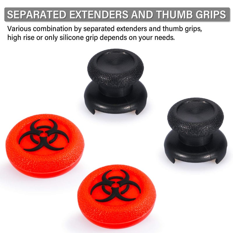 Playrealm FPS Thumbstick Extender & 3D Texture Rubber Silicone Grip Cover 2 Sets for Xbox Series X/S & Xbox One Controller(BioH Red) - Image 3